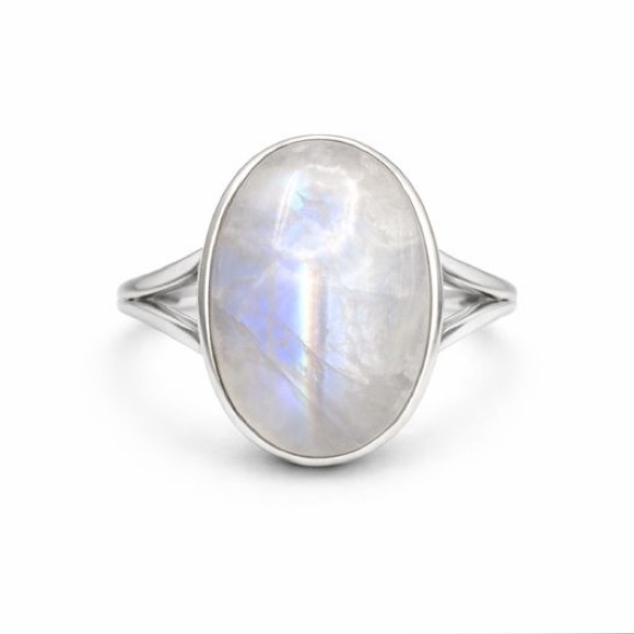 Venus and Vulcan Jewelry - Rainbow Moonstone Sterling Silver Oval Ring